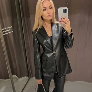 Zara Faux Leather Black Blazer